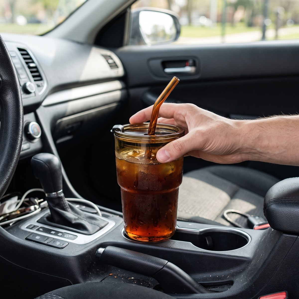 Reusable Glass Tumbler with Lid and Straw