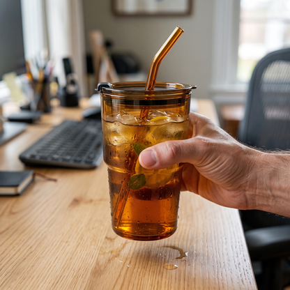 Reusable Glass Tumbler with Lid and Straw