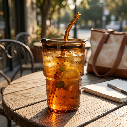 Reusable Glass Tumbler with Lid and Straw
